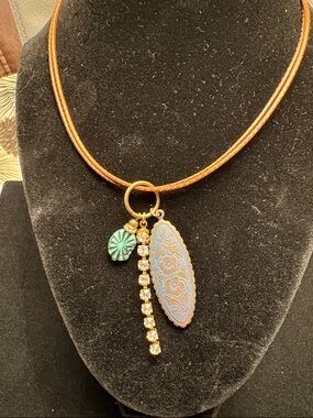 Boho Multi-Charm Pendant Necklace in Blue, Green and Rhinestones